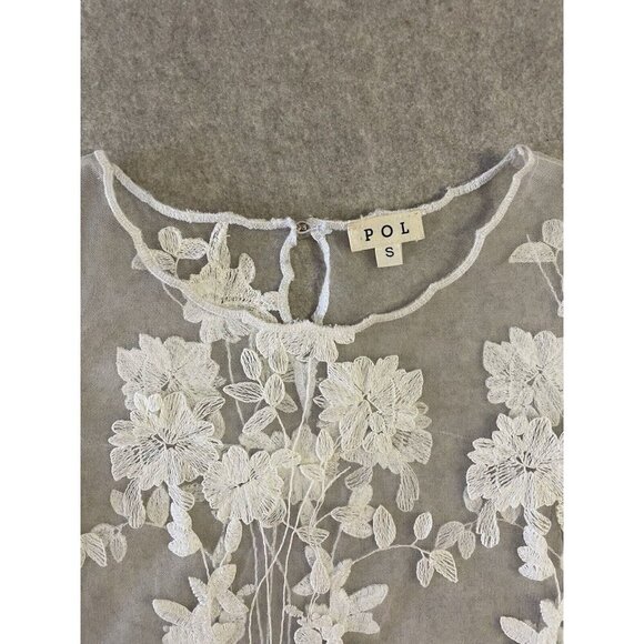 Pol Blouse Womens Small Ivory Sheer Embroidered Shirt Top Floral - Picture 7 of 13